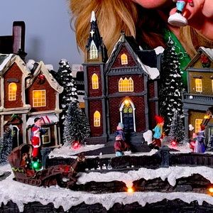 Brand New Christmas Village Musical Skating Rink With Skaters